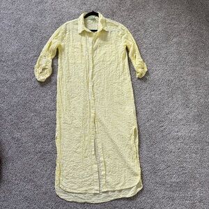 True Destination Yellow Striped 100% Cotton  Slide Slit Maxi Shirt Dress Size S